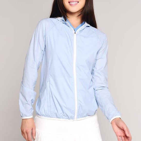 Tory Sport Blue Nylon Packable Performance Jacket Size M Ice Flow - Picture 1 of 16